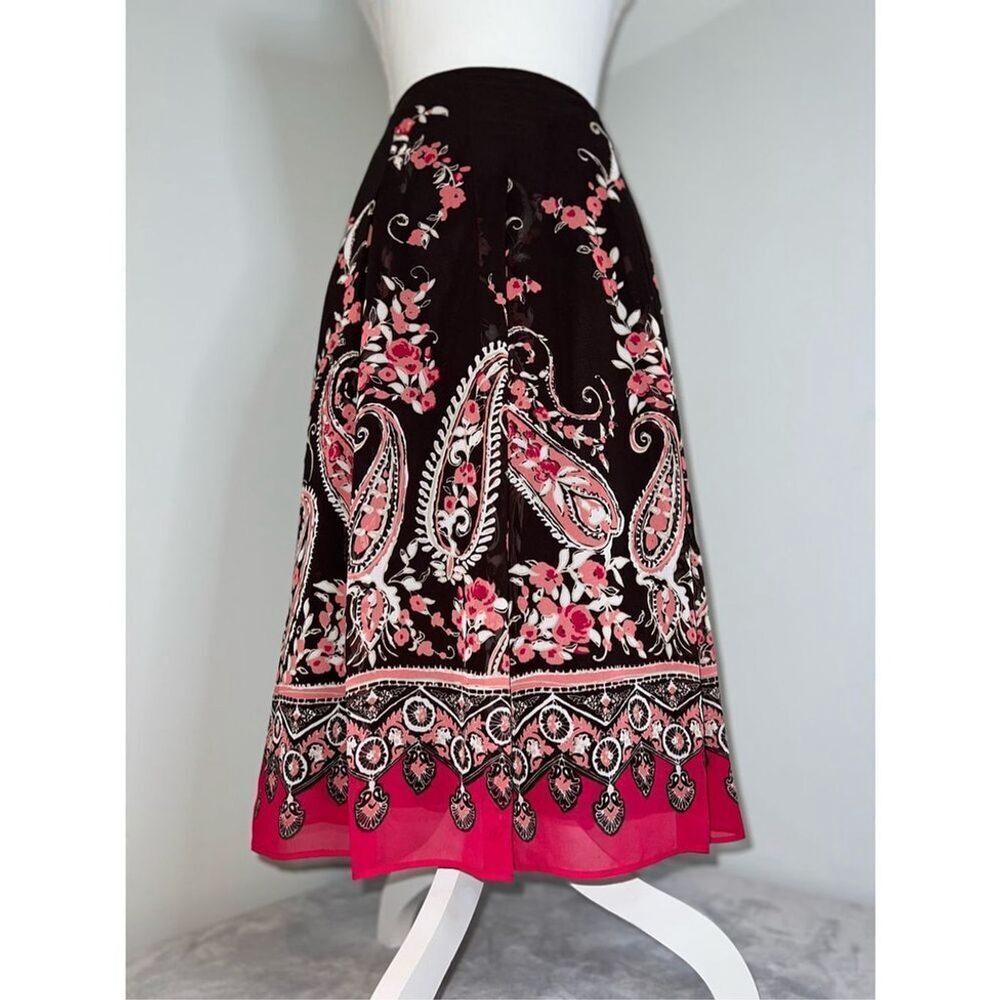 Women’s Pink Paisley Floral Chiffon Midi Skirt 10